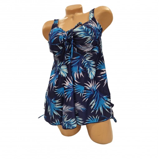 Costum de baie Marina blue, imprimeu, 2 piese, rochita cu boxeri