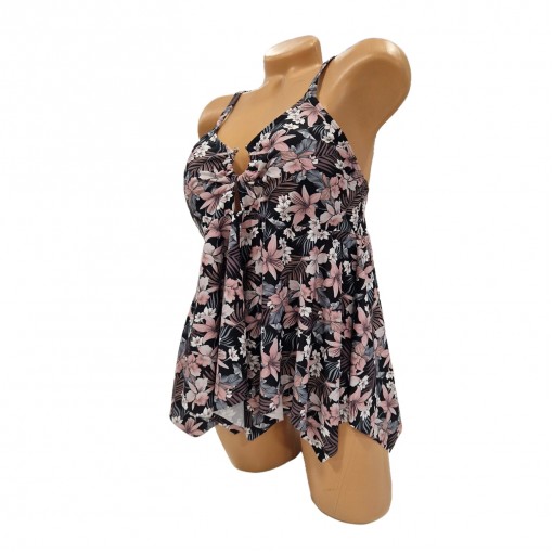 Costum de baie Ema pink, imprimeu, 2 piese, rochita cu slip