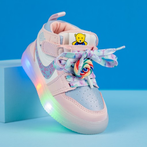Pantofi scoala Sport cu luminite Lollipop pink