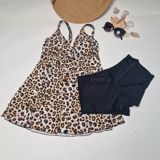 Costum de baie Gwen, imprimeu Leopard, 2 piese, rochita cu boxeri