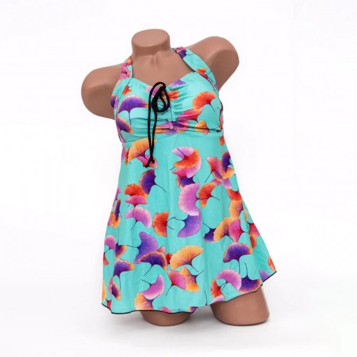 Costum de baie Rosa blue, imprimeu, 2 piese, rochita cu boxeri