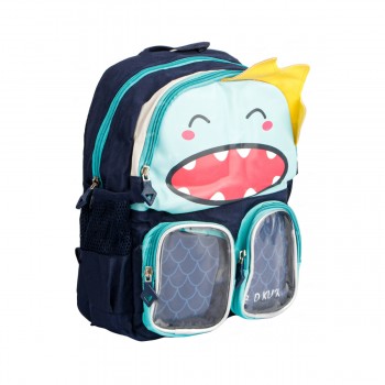 Ghiozdan scoala Happy Dino, 1 compartiment, 5 buzunare, Albastru