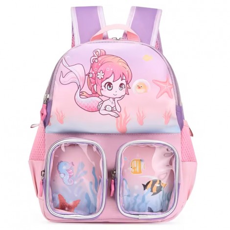 Ghiozdan scoala Sirena, 1 compartiment, 5 buzunare, Roz