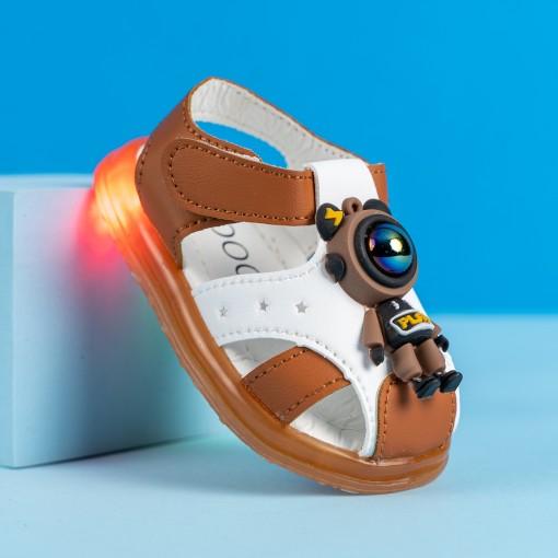 Sandale Robotul jucaus, maro, cu lumini